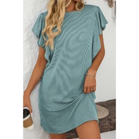 Canton Corded Ruffle Sleeve Crew Neck Shift Dress - S thumbnail