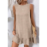 Smoke Gray Knot Scoop Back Ruffle Hem Sleeveless Mini Dress - L thumbnail