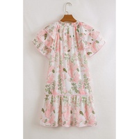 Pink Floral Contrast Edge Layered Short Sleeve Mini Dress - L thumbnail