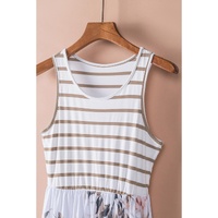 Azura Exchange White Striped Floral Print Sleeveless Maxi Dress with Pocket - M thumbnail