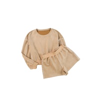 Azura Exchange Khaki Piping Trim Long Sleeve Terry Shorts Set - M thumbnail