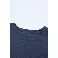 Navy Blue Textured Loose Fit T Shirt and Drawstring Pants Set - L thumbnail