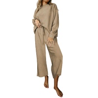 Khaki Ultra Loose Textured 2pcs Slouchy Outfit - S thumbnail