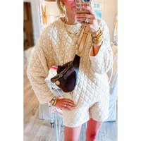 Beige Textured Long Sleeve Top Shorts Outfit - M thumbnail