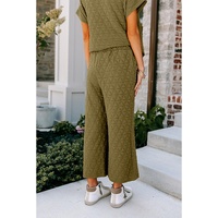 Sage Green Quilted Short Sleeve Wide Leg Pants Set - L thumbnail
