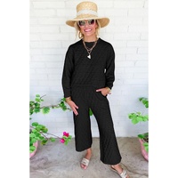 Black Solid Quilted Pullover and Pants Outfit - XL thumbnail