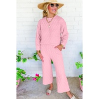 Pink Solid Quilted Pullover and Pants Outfit - L thumbnail