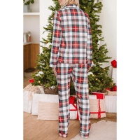 Red Christmas Plaid Print Two Piece Long Sleeve Pajamas Set - 2XL thumbnail