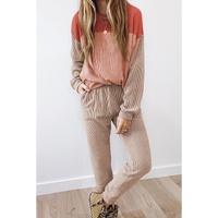 Fiery Red Corded 2pcs Colorblock Pullover and Pants Outfit - L thumbnail