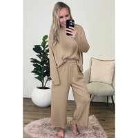 Smoke Gray Loose Textured Pullover and Pants Outfit - M thumbnail