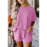 Phalaenopsis Ribbed Textured Knit Loose Fit Tee and Shorts Set - L thumbnail