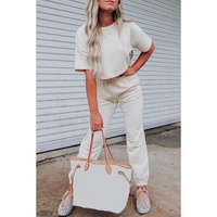 White Lattice Textured Cropped Tee and Jogger Pants Set - XL thumbnail