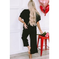 Black Sequin Heart Popping Graphic Textured 2pcs Outfit - XL thumbnail