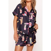 Black Western Boots Printed Short Pajama Set - XL thumbnail