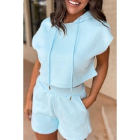 Beau Blue Textured Cropped Hoodie and Shorts Set - XL thumbnail