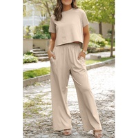 White Raw Hem Loose Tee and Wide Leg Pants Set - XL thumbnail