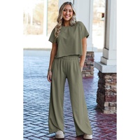 Seagrass Raw Hem Loose Tee and Wide Leg Pants Set - L thumbnail