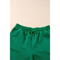 Dark Green Textured Ruffle Split Top and Drawstring Shorts - S thumbnail