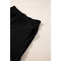 Black Waffle Knit Oversize Tee and Shorts Set - S thumbnail