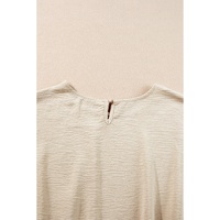 Beige Crinkled Elastic Hem Crop Tee and Wide Leg Pants Set - L thumbnail