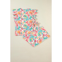 Floral Ruffled Sleeve Top Smocked Wide Leg Pants Set - M thumbnail