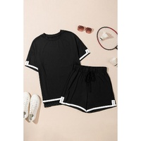 Black Contrast Trim Tee and Shorts Set - S thumbnail