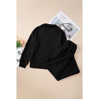 Black Solid Textured Collared V Neck Top and Wide Leg Pants Set - XL thumbnail