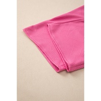 Bonbon Solid Textured Collared V Neck Top and Wide Leg Pants Set - M thumbnail