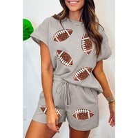 Gray Sequin Rugby Football Textured T Shirt Shorts Set - XL thumbnail