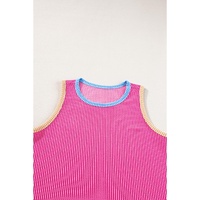 Bright Pink Corded Contrast Trim Sleeveless Top and Shorts Set - XL thumbnail