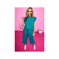 Skobeloff Ruffled Sleeve Summer Top and Cropped Loose Pants Set - XL thumbnail