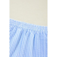 Sky Blue Stripe V Neck Bowknot Crop Tank and Shorts Set - XL thumbnail