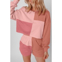 Peach Blossom Colorblock Patchwork Long Sleeve Shorts Outfit - M thumbnail
