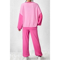 Bonbon Contrast Patchwork Pullover and Drawstring Joggers Set - M thumbnail