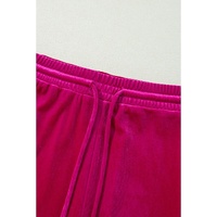 Rose Red Solid Velvet Ruffled Two Piece Pants Set - S thumbnail