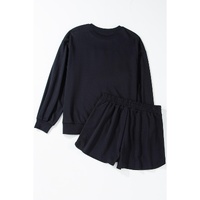 Black Sequined COFFEE Loose Fit Sweatshirt and Shorts Set - L thumbnail