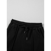 Black Solid Seamed Zipper Jacket and Drawstring Waist Pants Set - L thumbnail