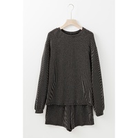 Carbon Grey Corded Knit Long Sleeve Top and High Waist Shorts Set - L thumbnail