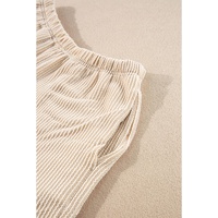 Parchment Corded Knit Long Sleeve Top and High Waist Shorts Set - S thumbnail