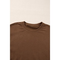 Coffee Solid Color High Low Pullover and Skinny Pants Set - M thumbnail