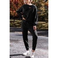Black Solid Color High Low Pullover and Skinny Pants Set - S thumbnail