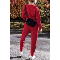 Racing Red Solid Color High Low Pullover and Skinny Pants Set - S thumbnail