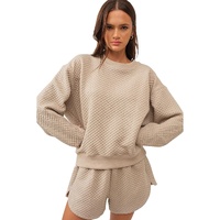 Parchment Solid Color Quilted Long Sleeve Top and Shorts Set - 2XL thumbnail