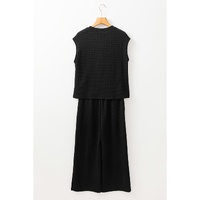 Color black Textured Knit Cap Sleeve T Shirt and Wide Leg Pants Set - S thumbnail