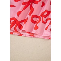 Pink 2pcs Bow Print Shirt Style Long Sleeve Pajama Set - S thumbnail