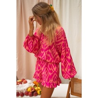 Rose Western Aztec Geometric Print Top and Ruffled Shorts Set - M thumbnail