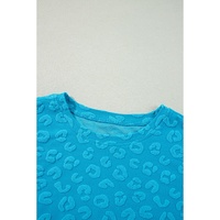 Blue Leopard Jacquard Short Sleeve Top and Wide Leg Pants Set - S thumbnail