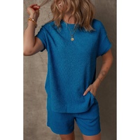 Bluing Solid Textured Crew Neck Short Set - L thumbnail