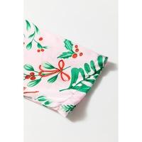 Pink Christmas Berries Plant Print Satin Long Sleeve Pajama Set - XL thumbnail