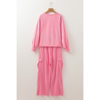 Sachet Pink Solid Color Patchwork Pullover Top and Cargo Pants Set - M thumbnail
